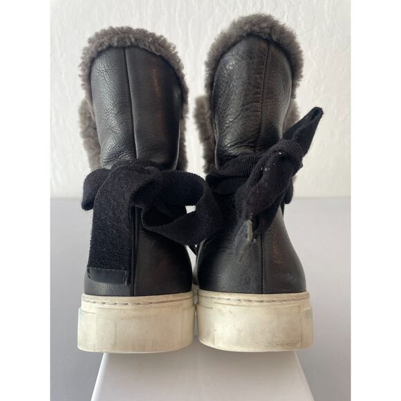 ~ M. Gemi Gia Leather Shearling Black Boots 40 Bow, Foldover Ankle 9 Chelsea - Picture 7 of 11